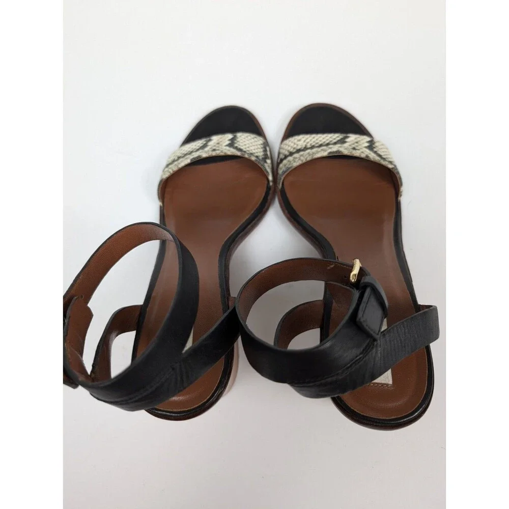 Cole Haan Cambon Mid Sandal Black Snake Embossed Leather Block Heel Size 8.5B